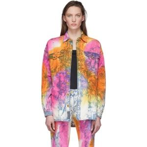 VERSACE $1225 '20 Resort Tie Dye Denim Shirt Jacket Logo Button Size 36 …